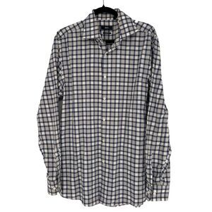 Hugo Boss Sharp Fit Mens Button Down Shirt Size 16.5 34/35 Blue Plaid LS Preppy